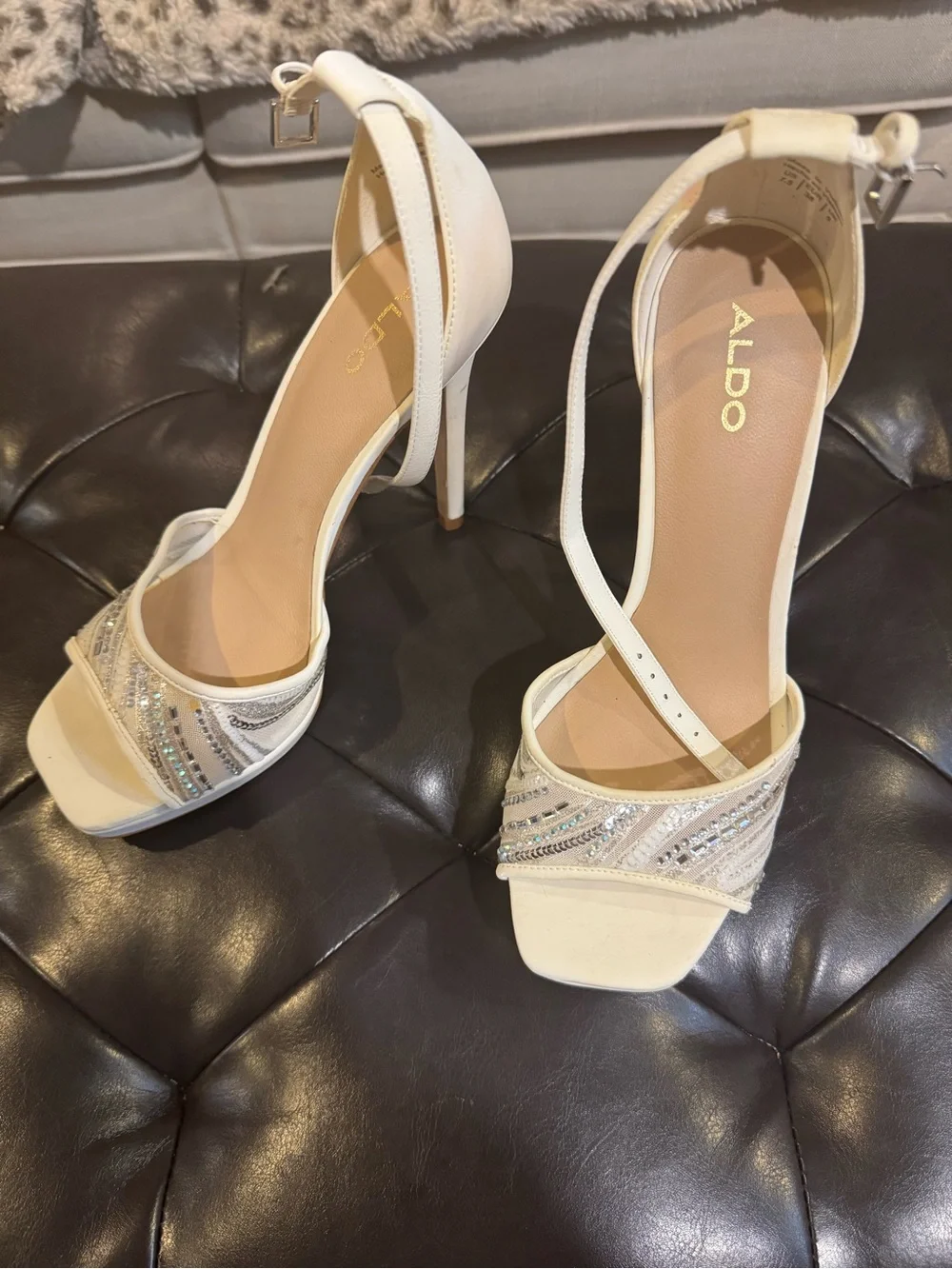 ALDO White Embellished Strappy Stiletto Heels